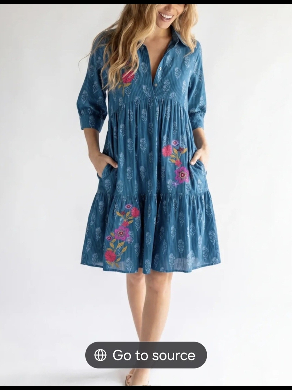NATURAL LIFE Becca Teal Floral Embroidered Midi Dress